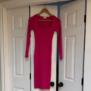 Wilfred Hot Pink Long Sleeve Midi Sweater Dress